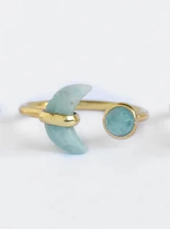 Adjustable Crescent Stone Ring - Gold, Amazonite