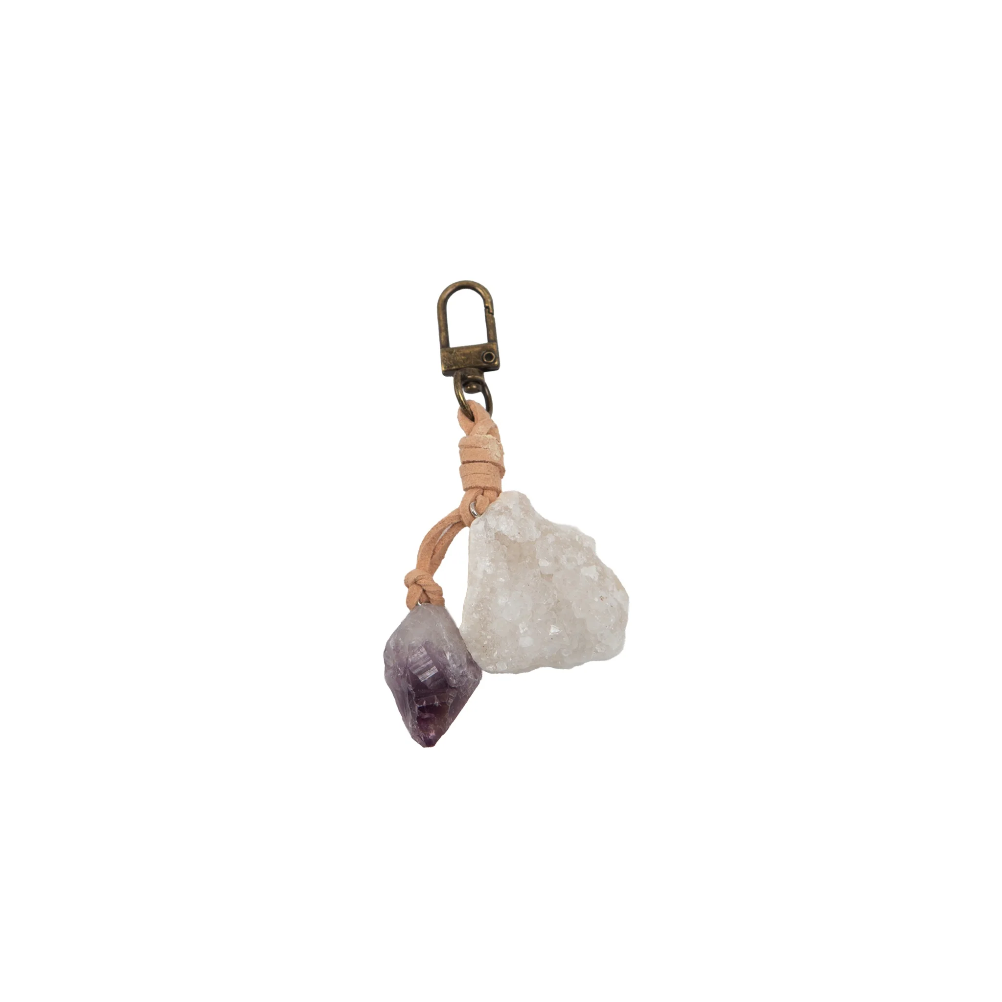 Amethyst & Natural broken Geode Keychain