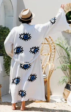 Blue Evil Eye Long Kaftan Kimono - Image 3