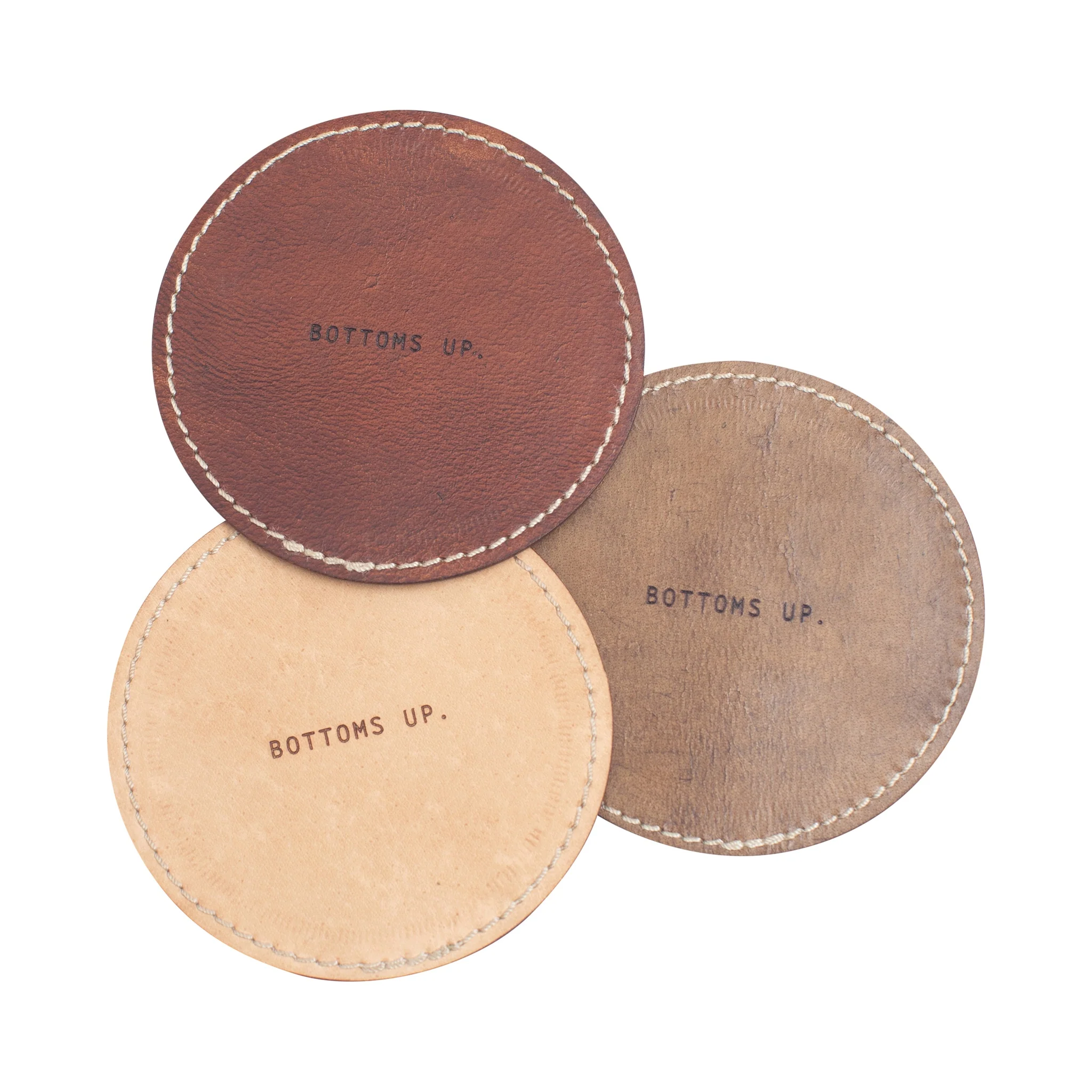 Bottoms Up Leather Coaster in Brown - Set of 4 - Image 3