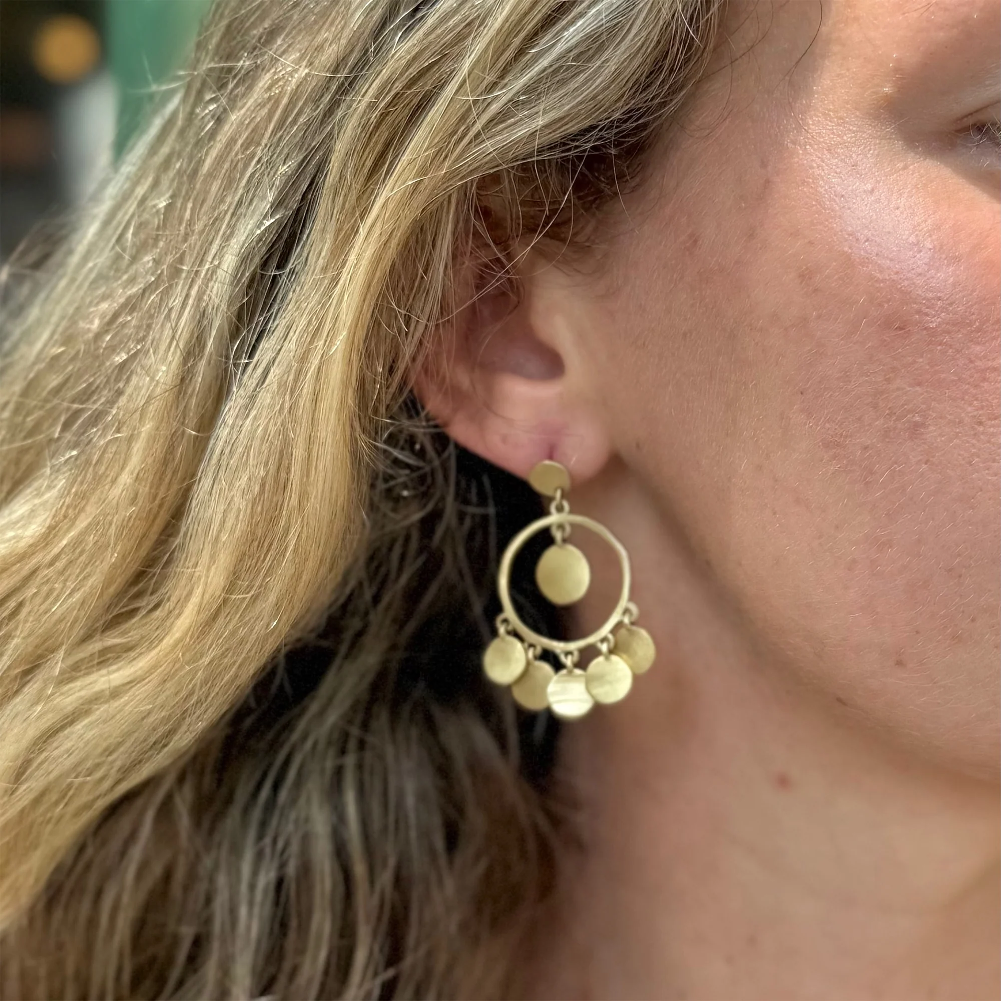 Brass Five Coin Dangle Earrings - Image 2