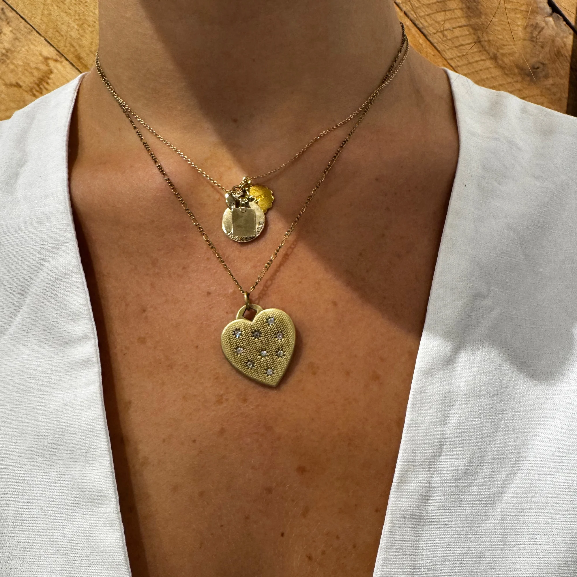 Brass Heart with Cz Stones Necklace - Image 3