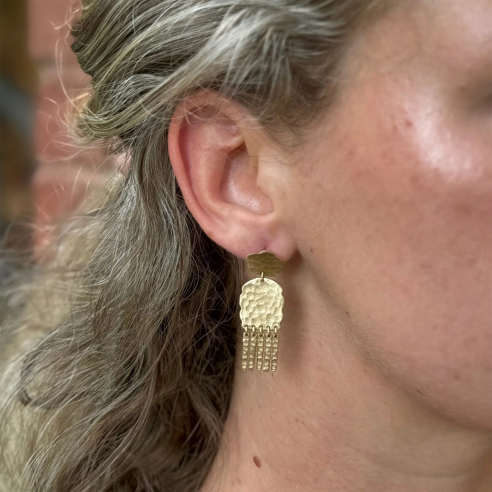 Brass Rainfall Fringe Earrings - Image 2