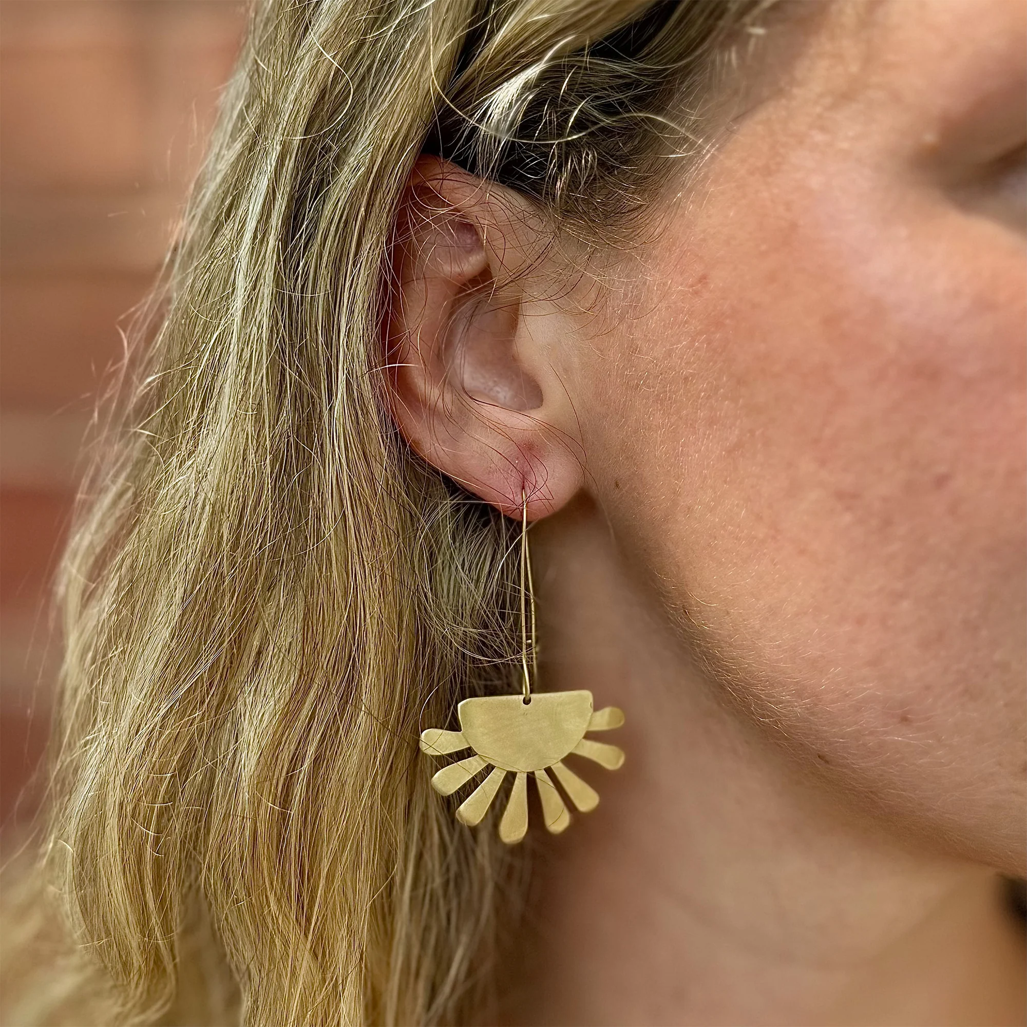 Brass Sun Drop Earrings - Image 2