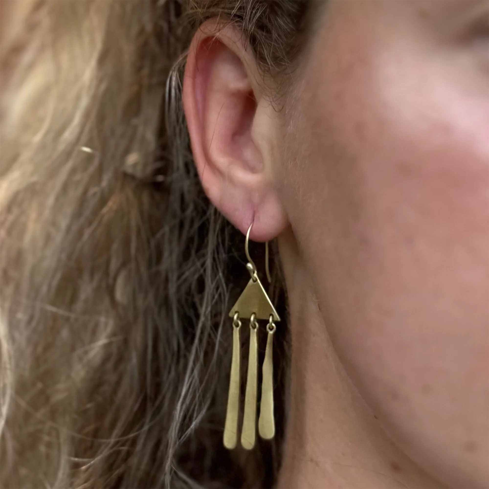 Brass Triangle cloud earrings - Image 2