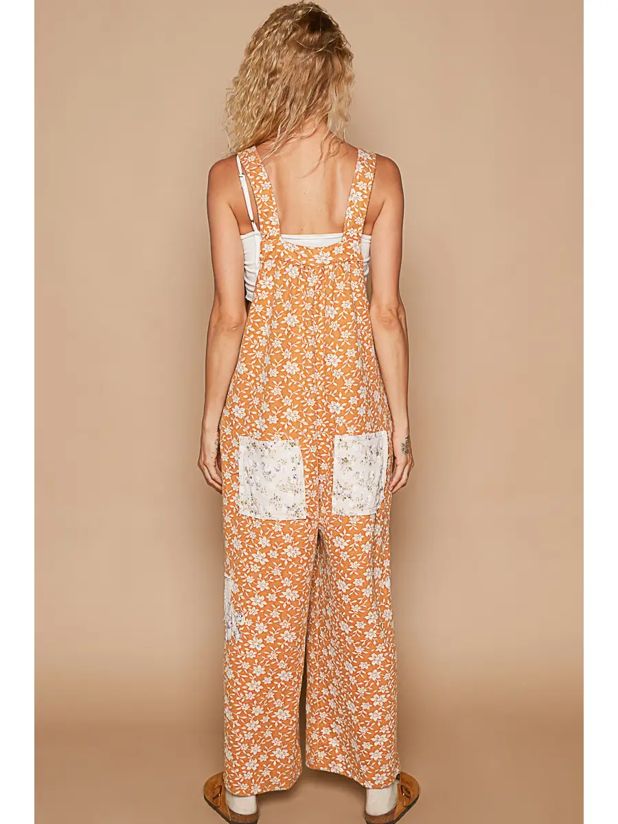 Contrast Patch Woven Overall, Mustard Floral - Image 2