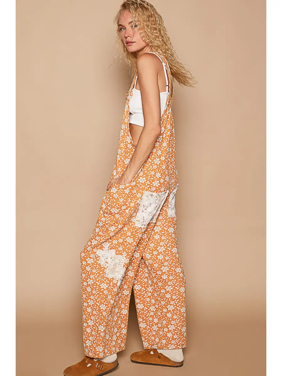 Contrast Patch Woven Overall, Mustard Floral - Image 3