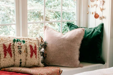 ***Elephant Velvet Pillow With Poms - 22"x22 - Image 5