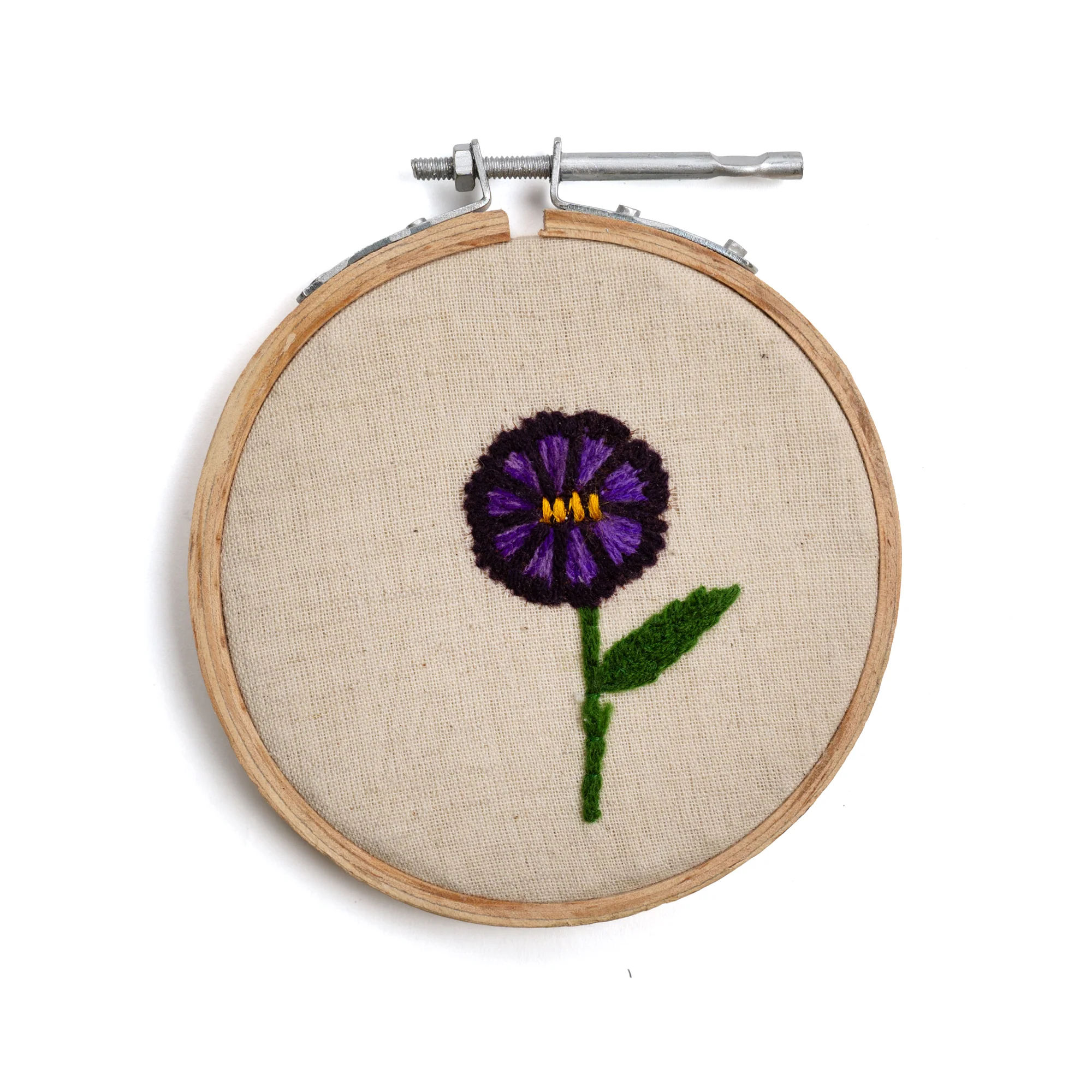 Small Floral Embroidery Hoop Collection - Single Purple Flower- 4” Diameter