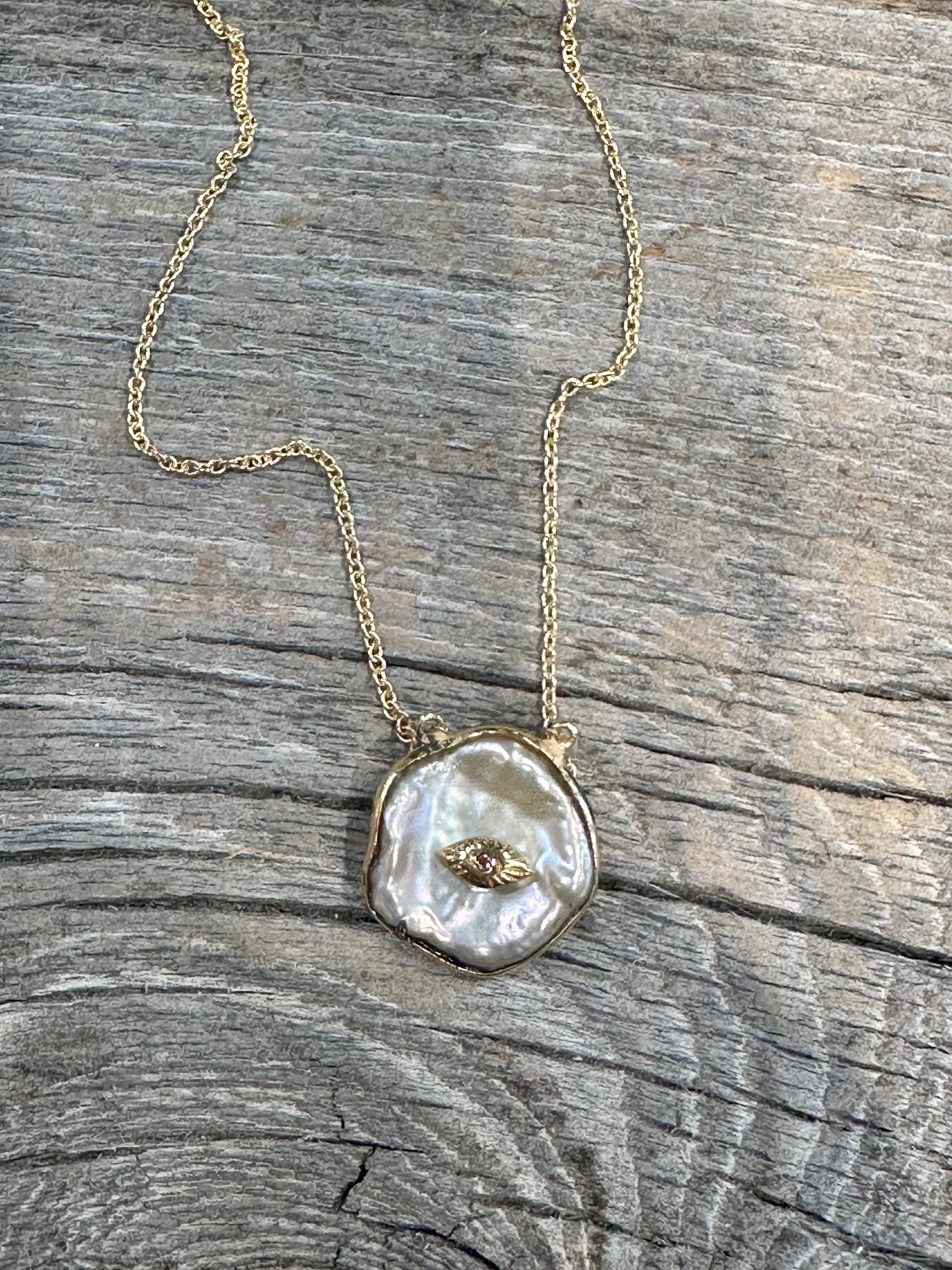 Evil Eye Shell Pearl Necklace - Image 3