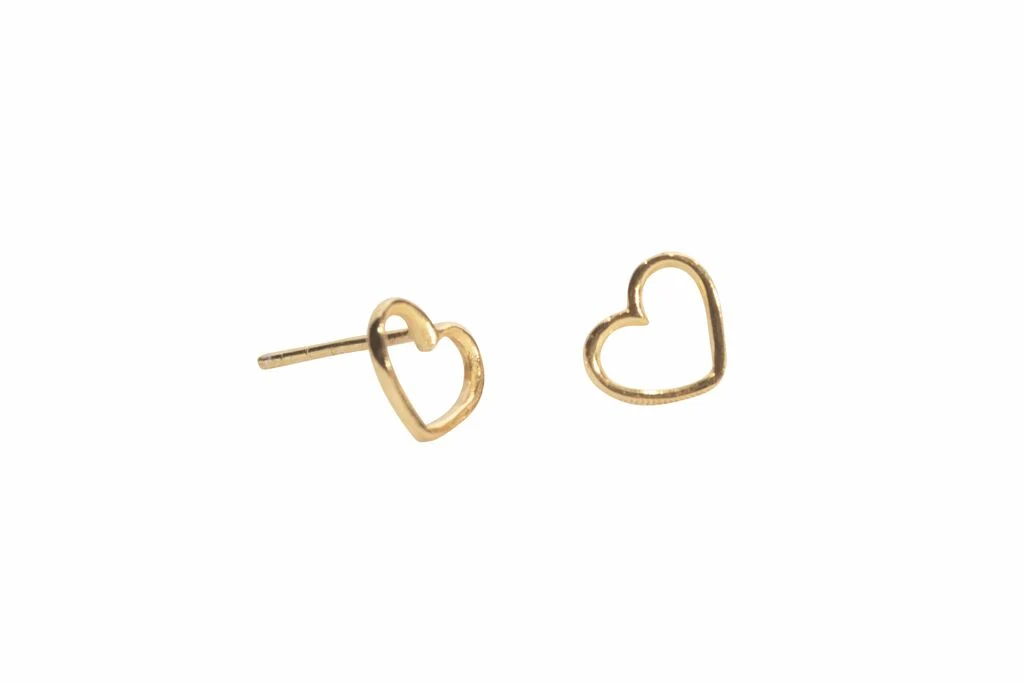 ***Gold Plated Brass Open Heart Stud Earrings