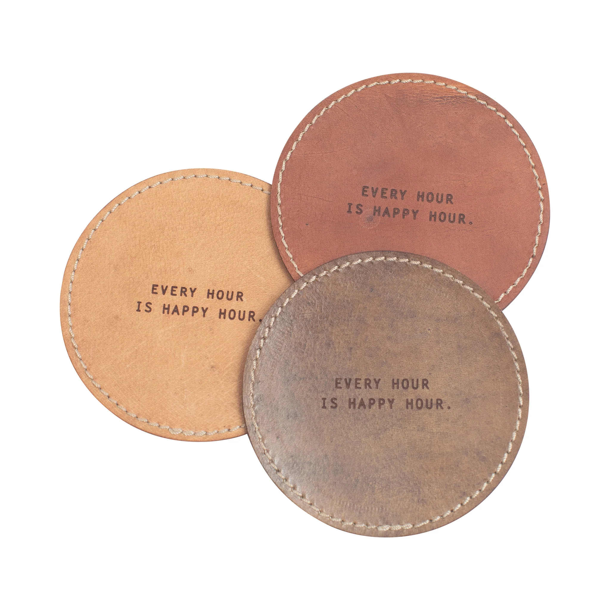 Happy Hour Leather Coaster in Brown - Set of 4 - Image 3