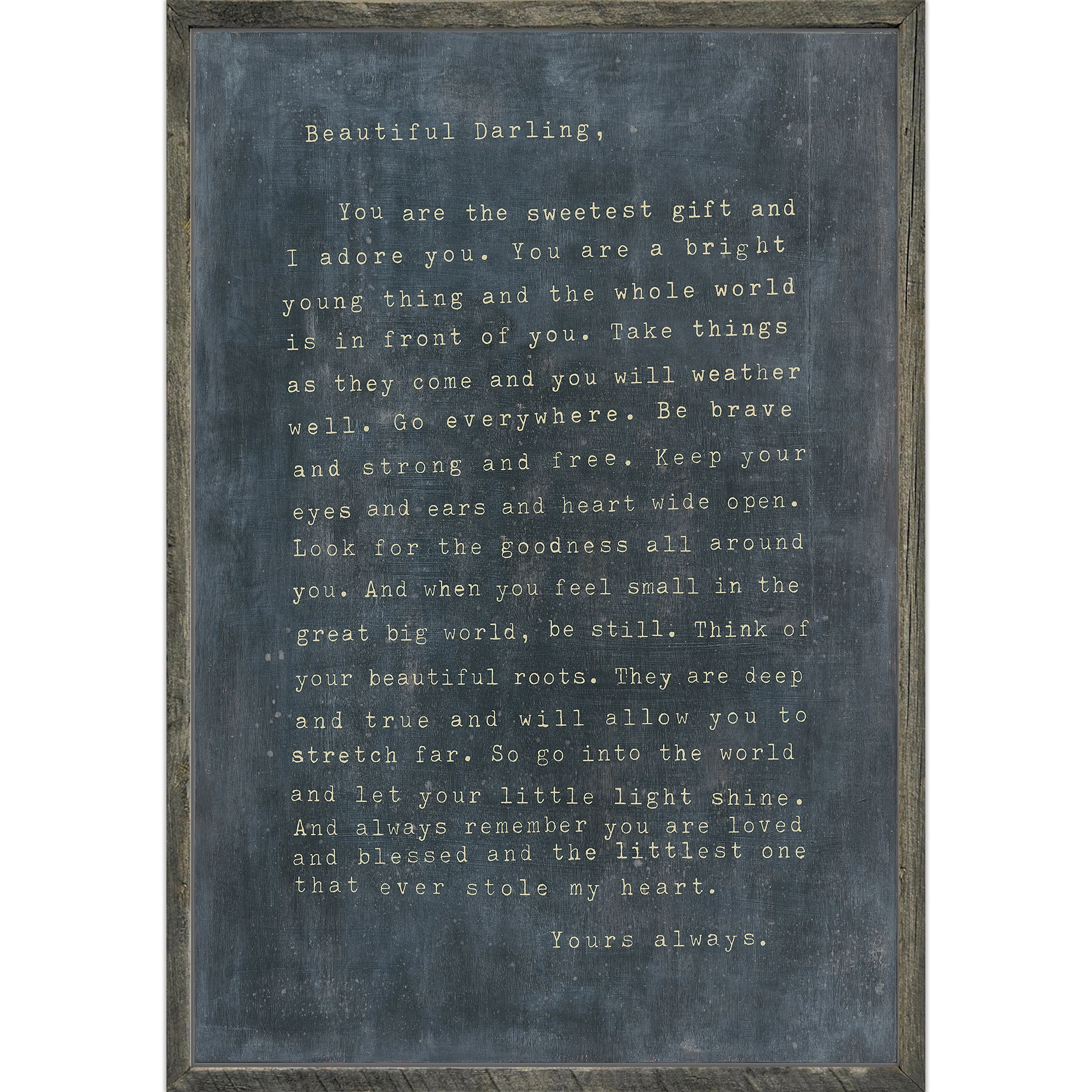 Letter For Sophie Art Print in Charcoal - Grey Wood