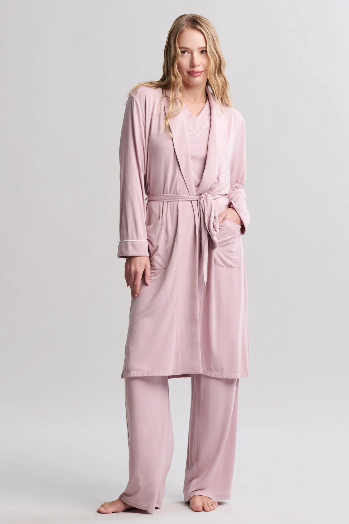 Luxe Milk Jersey® Robe with Piping - Teaberry
