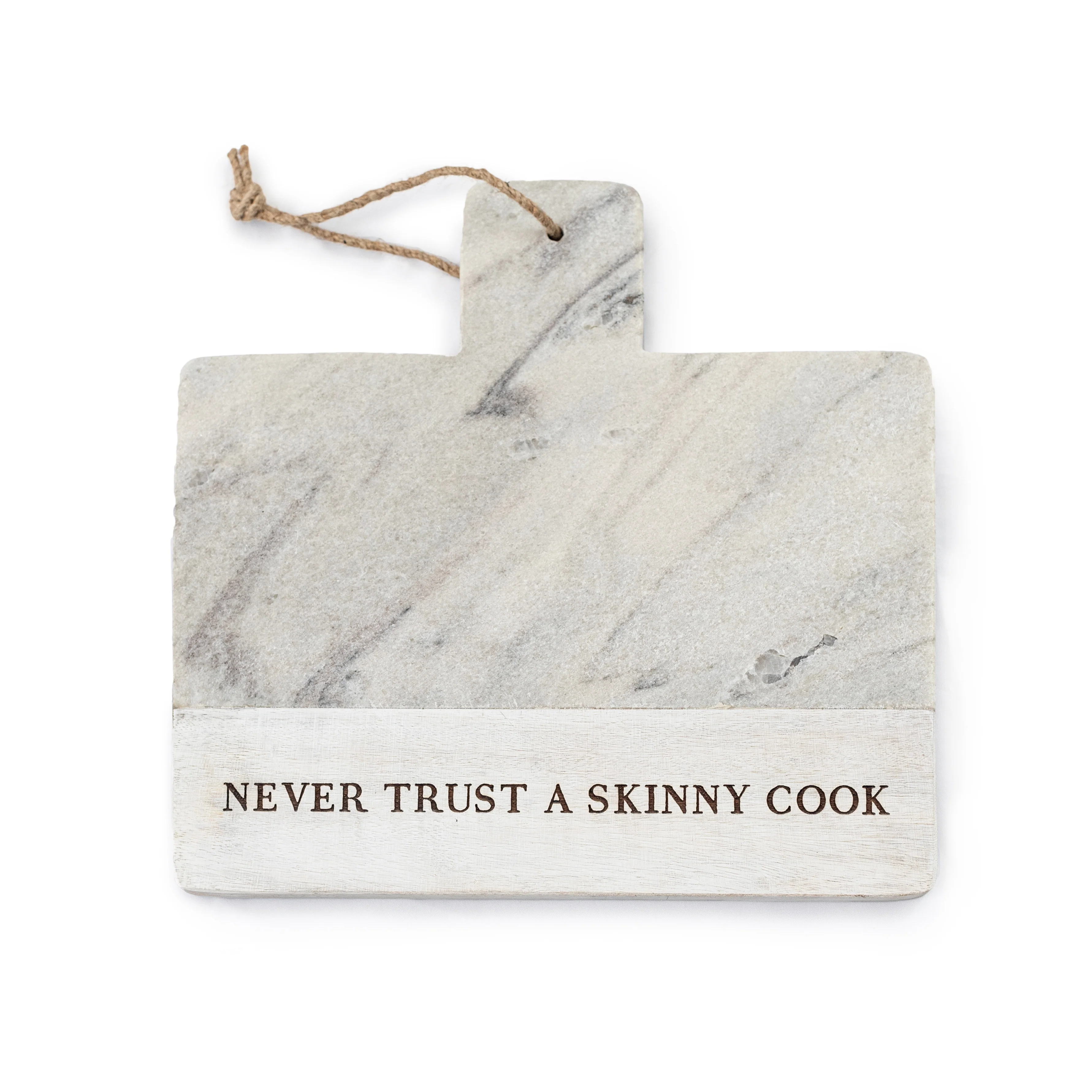 ***Never Trust A Skinny Cook Marble and Wood Cutting/Serving Board 12" x 12" x 0.6"