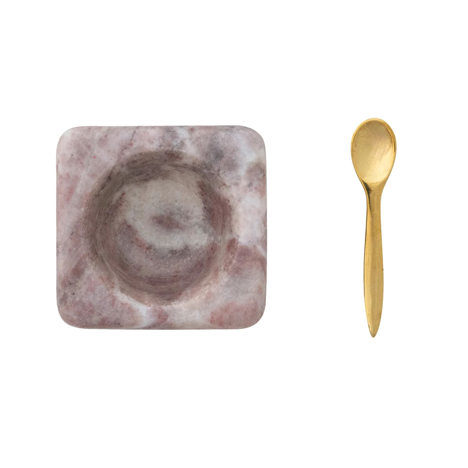 Marble Bowl with Brass Spoon, Pink, Set of 2 - Image 2