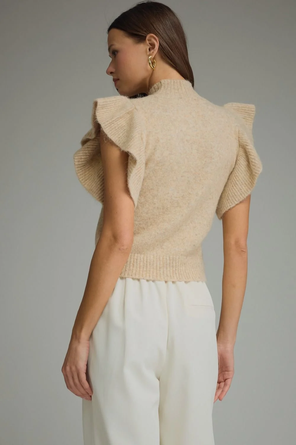 Mock Neck Ruffle Sleeve Knit Top - Image 3