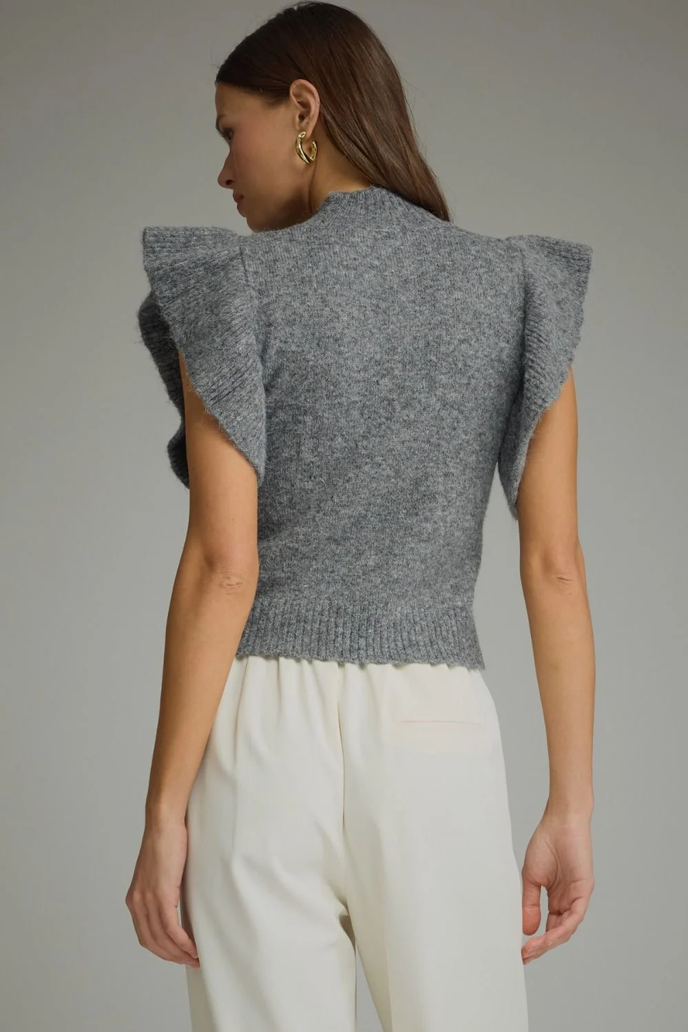 Mock Neck Ruffle Sleeve Knit Top - Image 4