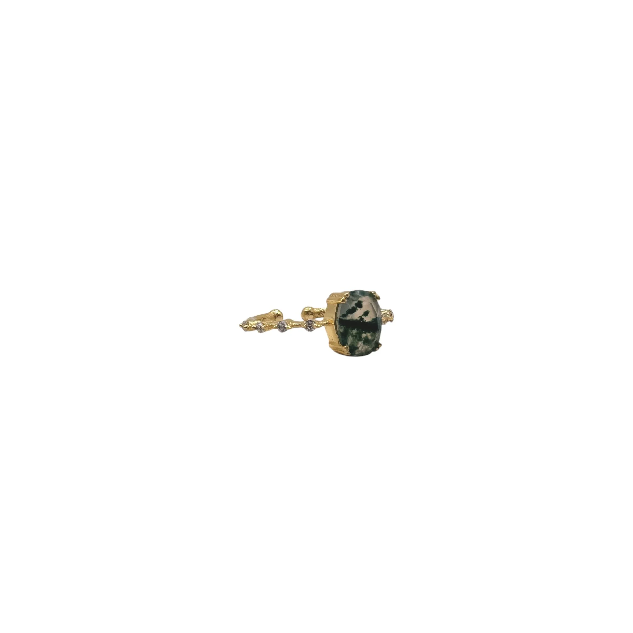 Moss Agate With White CZ detail Ring - Image 3