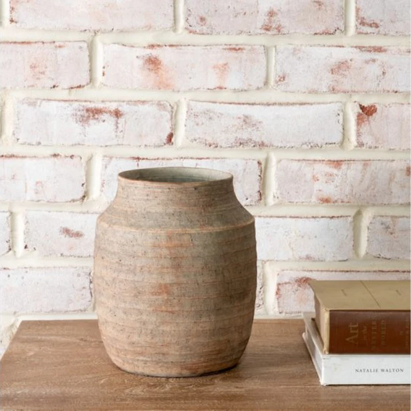 Natural Stripe Ceramic Vase, 8"