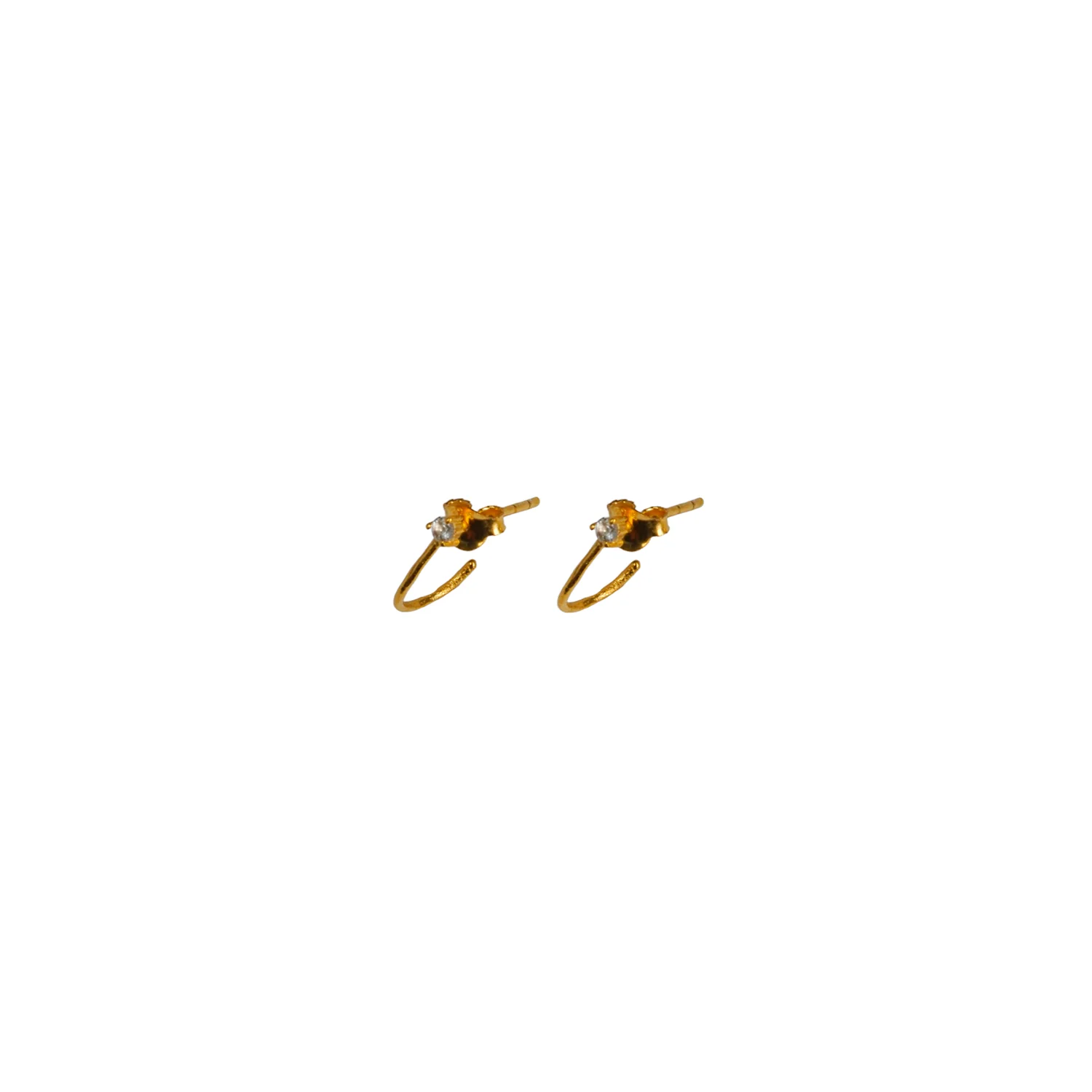 ***Petite Gold Plated Brass White Topaz Huggie Cuff Earring