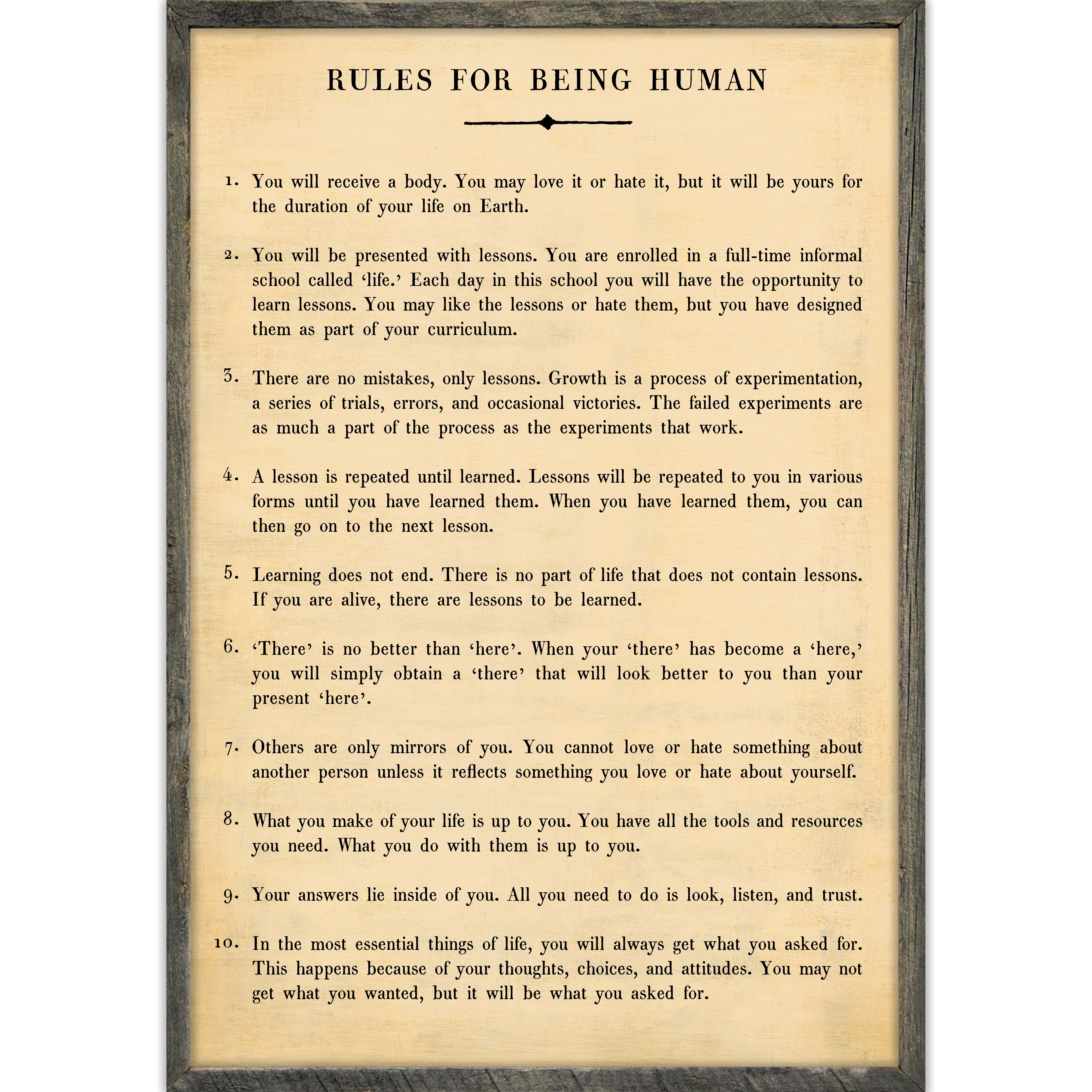 Rules For Being Human Art Print - Grey Wood - Image 3