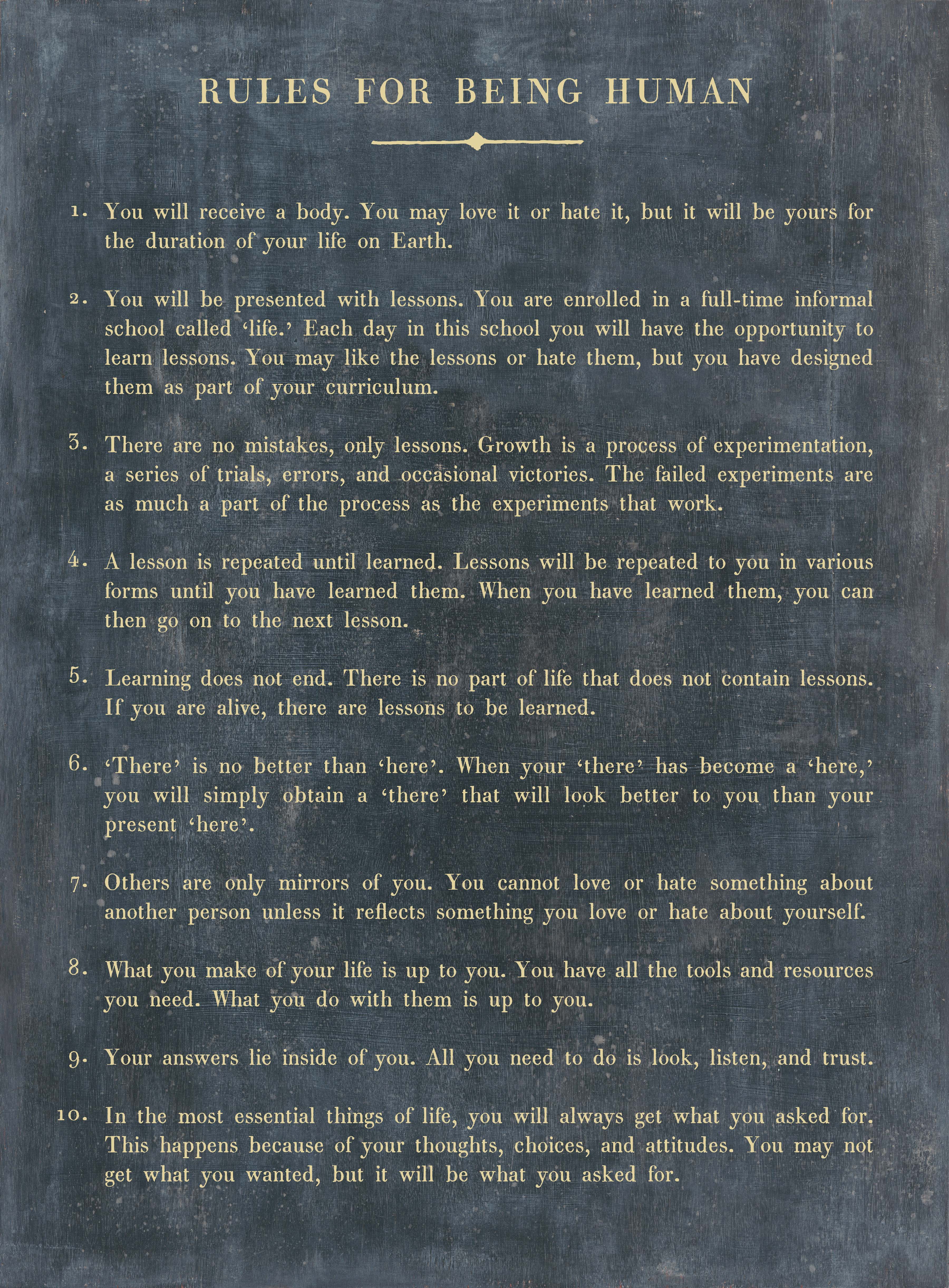 Rules For Being Human Art Print - Gallery Wrap - Image 4