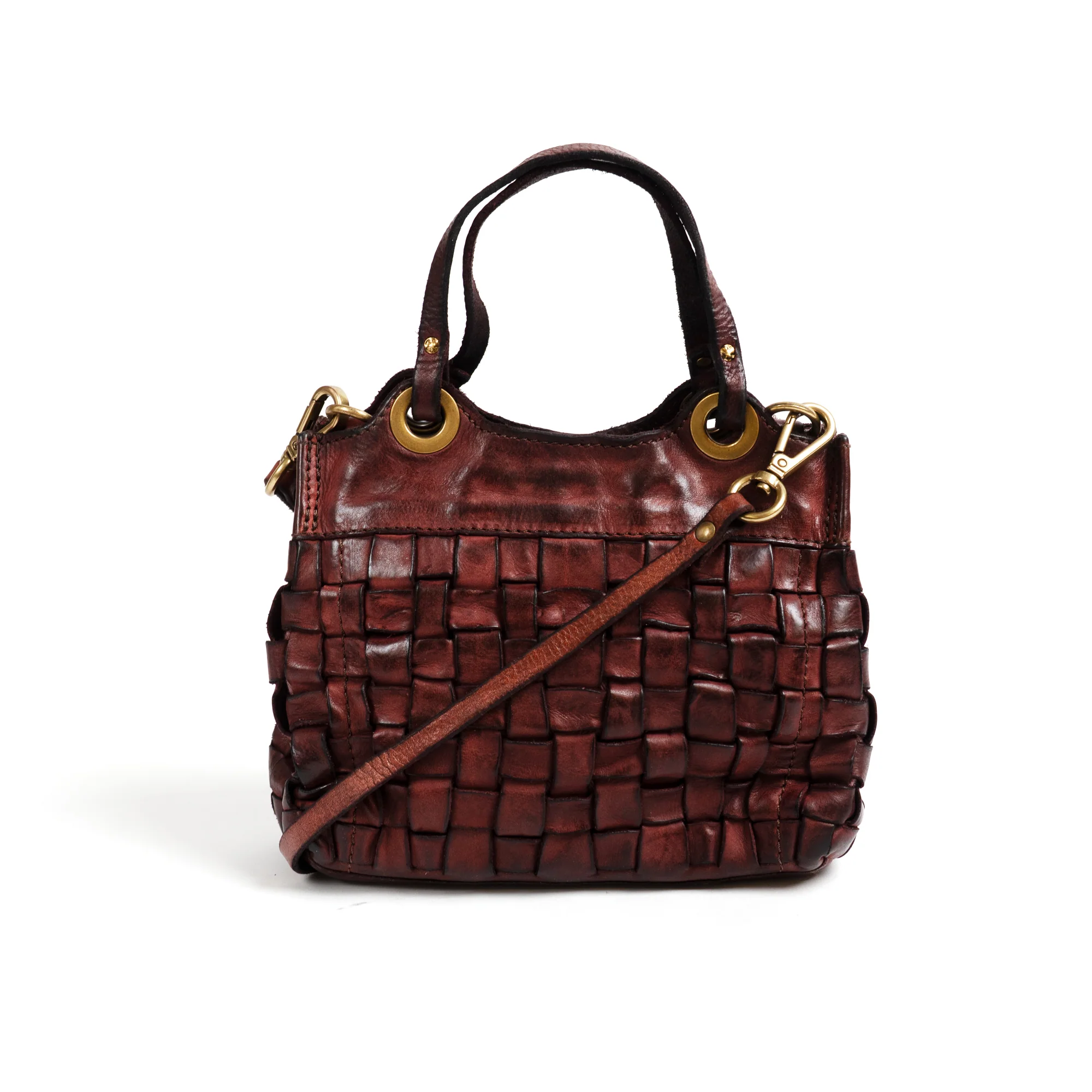 Shopping Bag in Woven Cowhide, Burgundy - Image 3