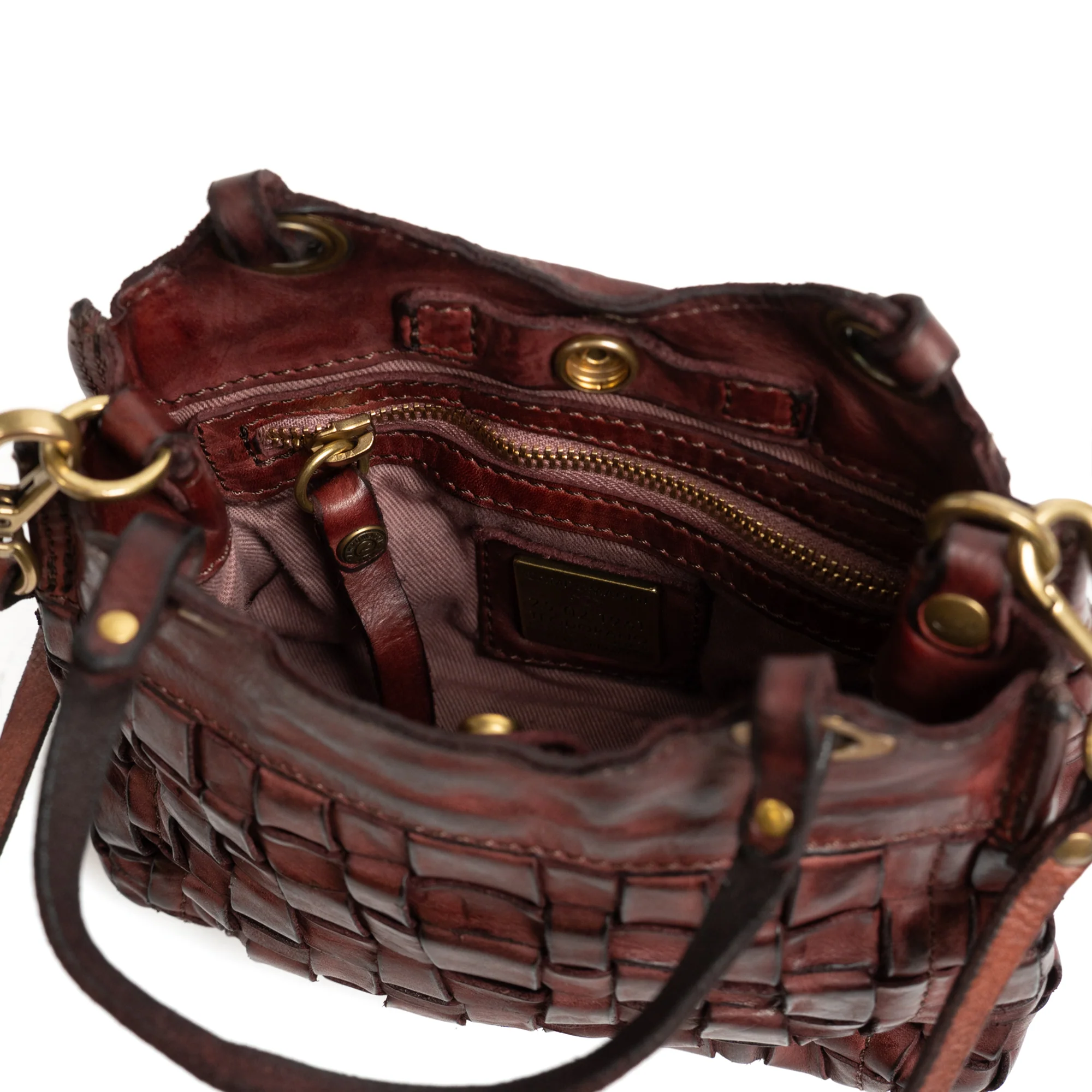 Shopping Bag in Woven Cowhide, Burgundy - Image 4