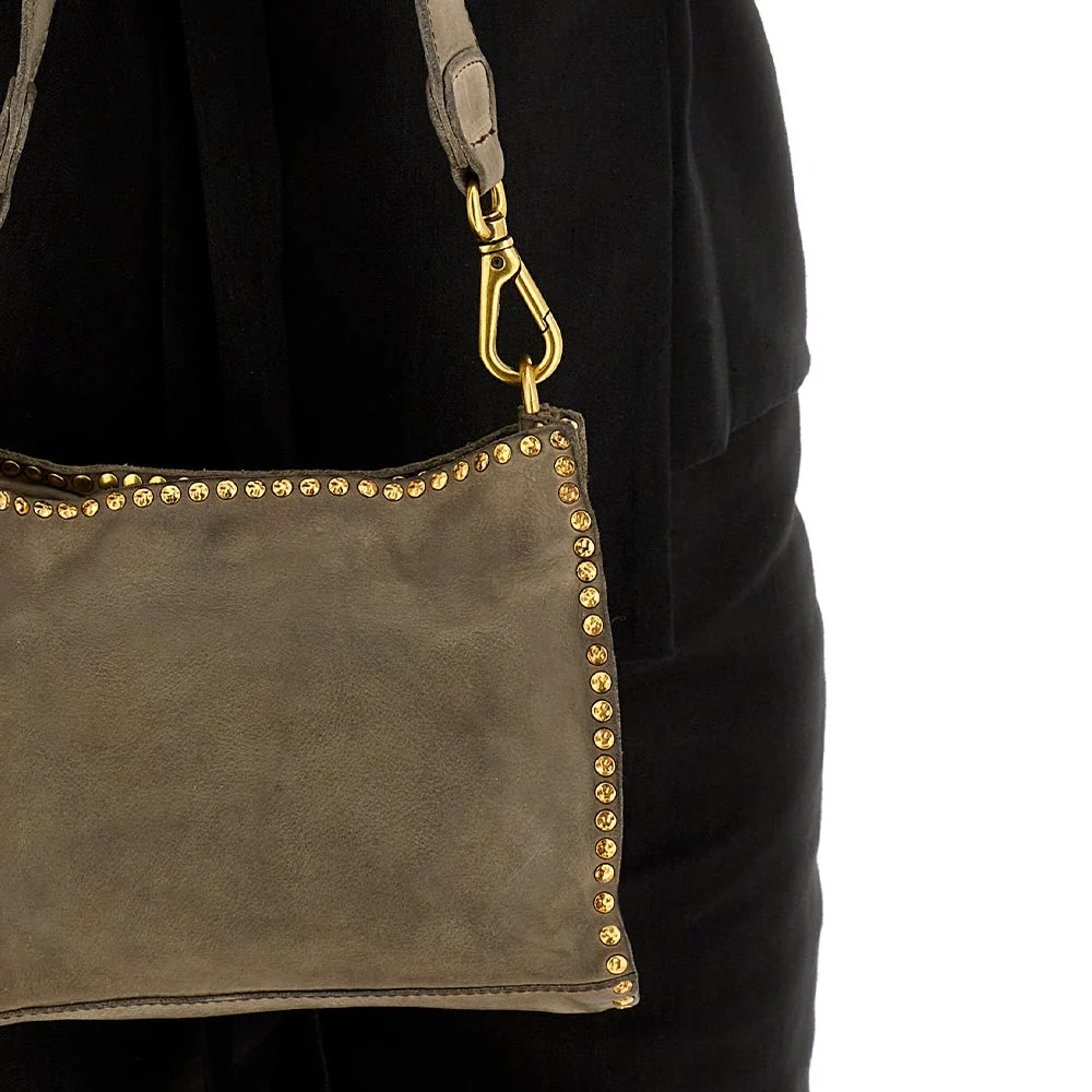 Shoulder Bag in Cowhide w Studs in Cement - Image 2