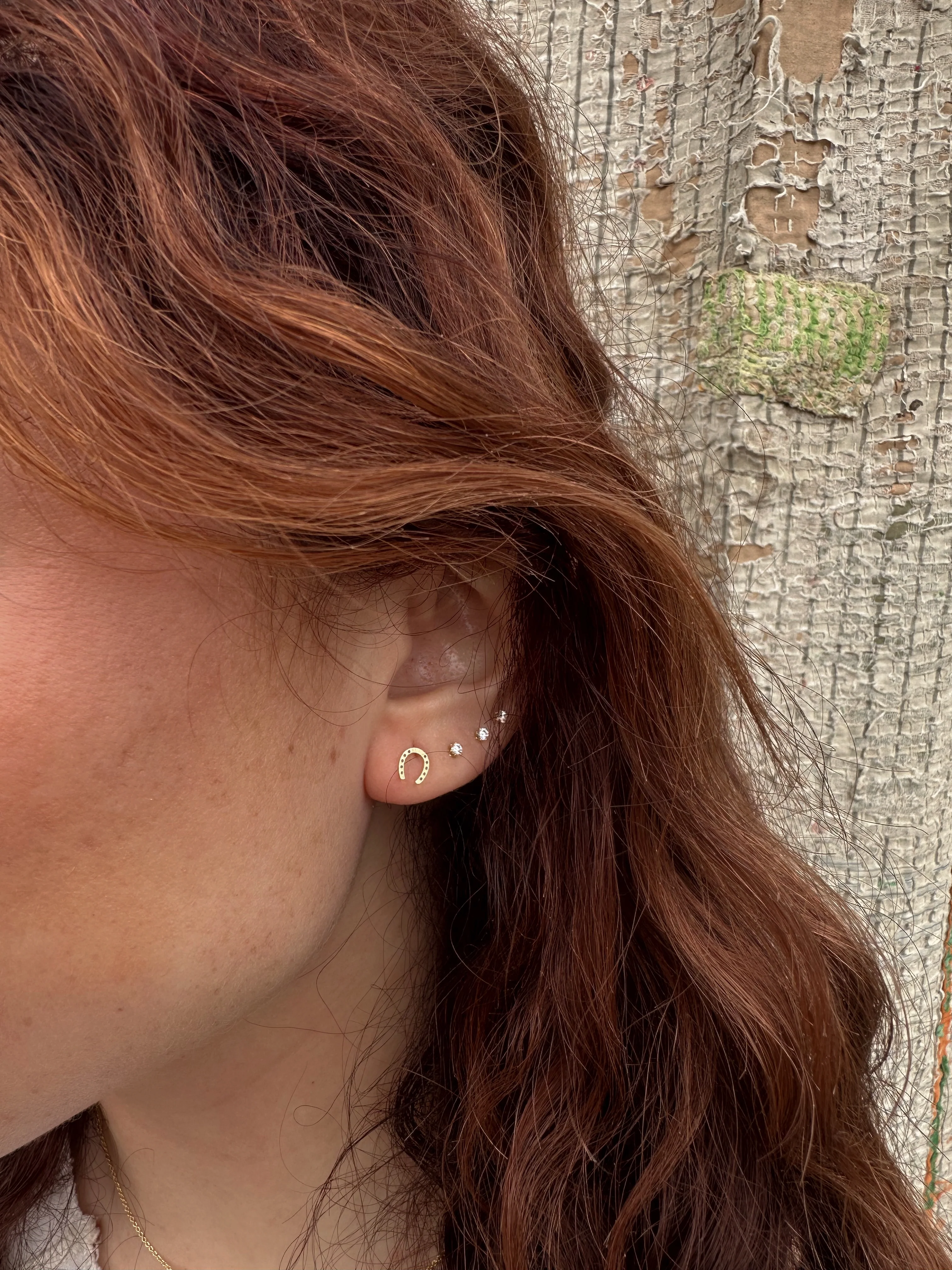 Simple Gold Brass Horseshoe Post Earrings - Image 2