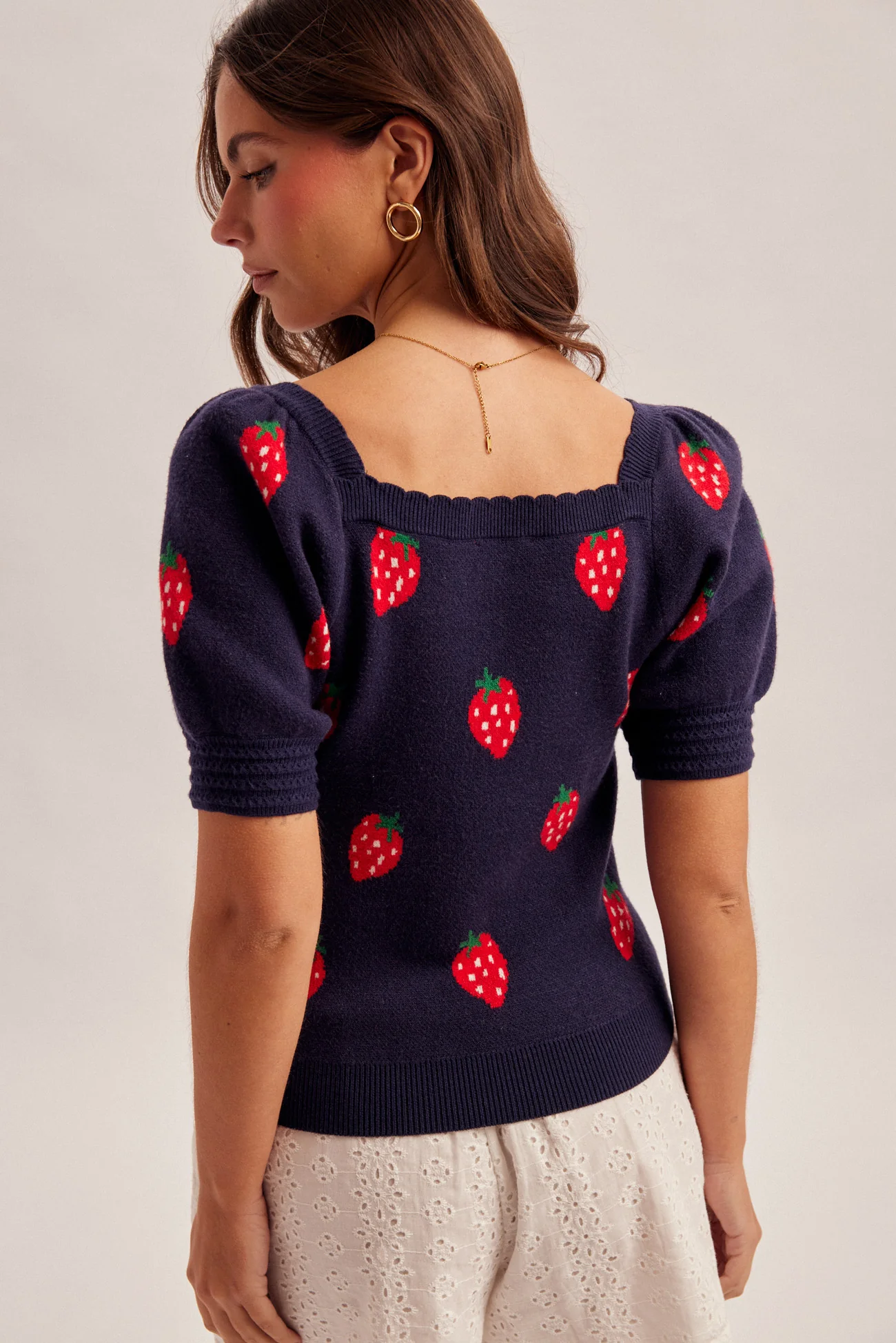 Strawberry Bubble Sleeve Sweater Top - Image 2