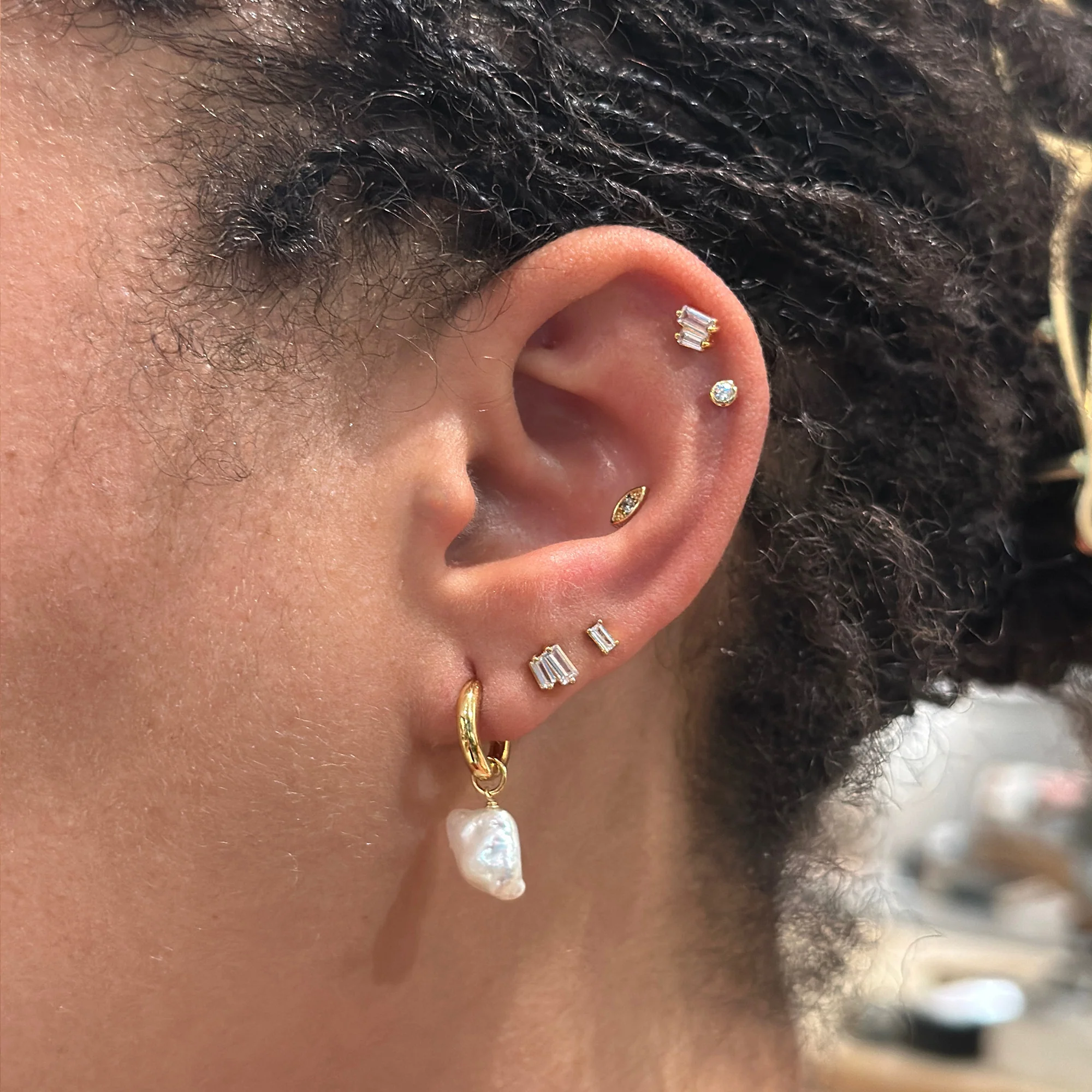 Tiny Bar Crystal Stud Earrings - Image 2