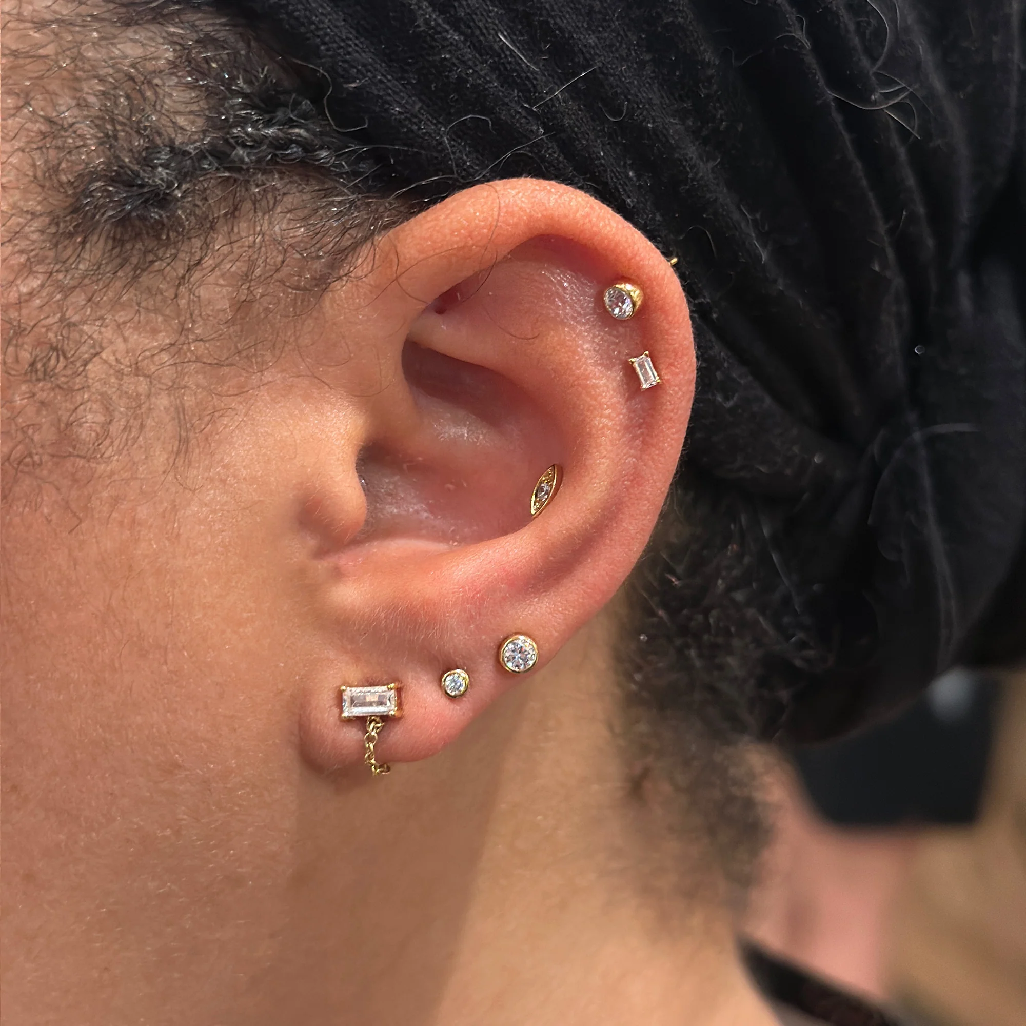 Tiny Dot Crystal Gold Rim Stud Earring - Image 2