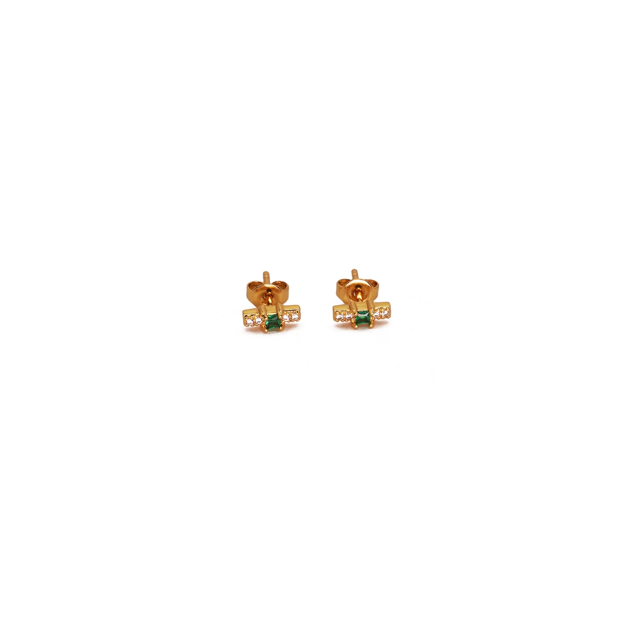 Tiny Emerald Bar Stud Earring
