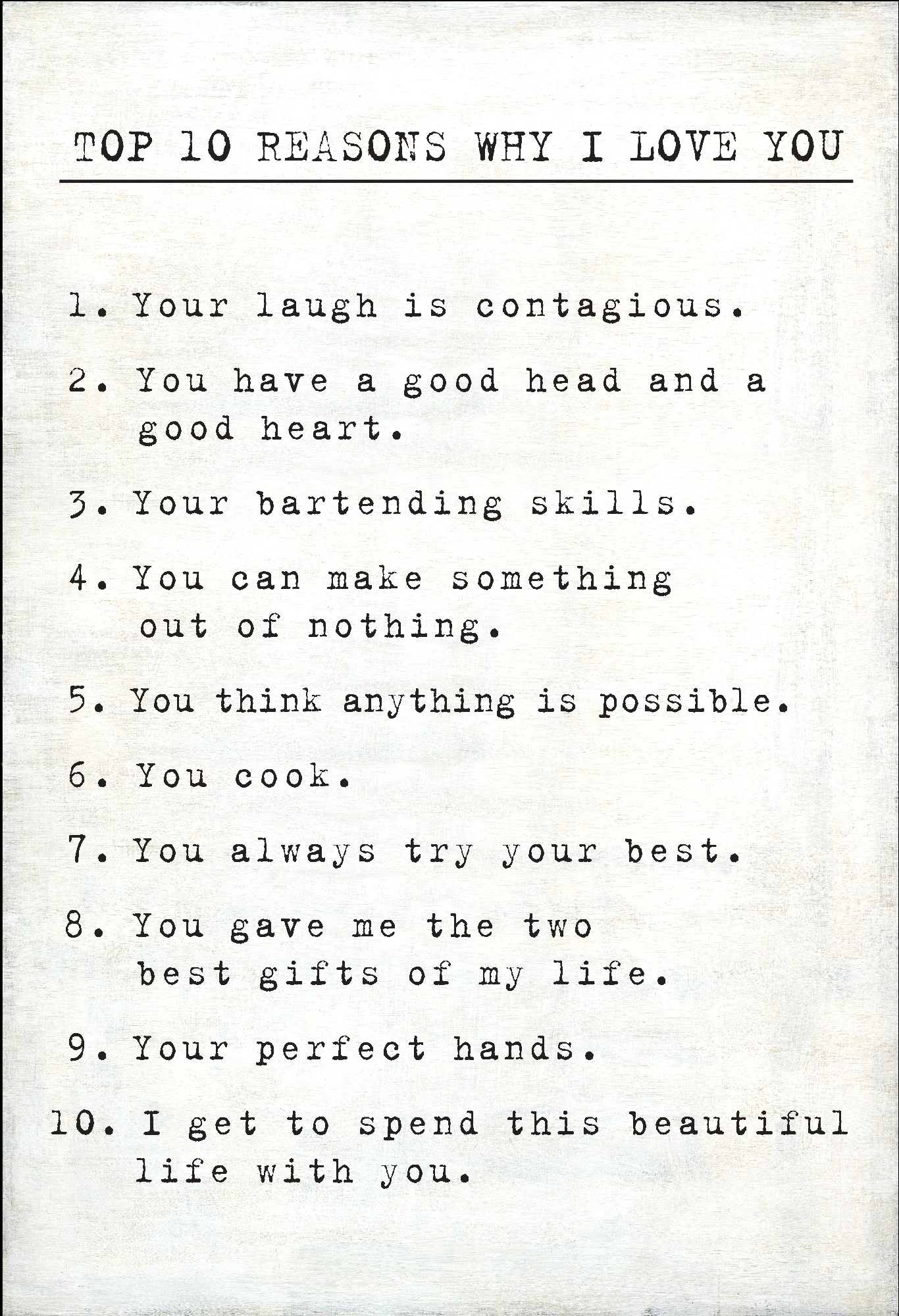 Top 10 Reasons I Love You Custom Art Print