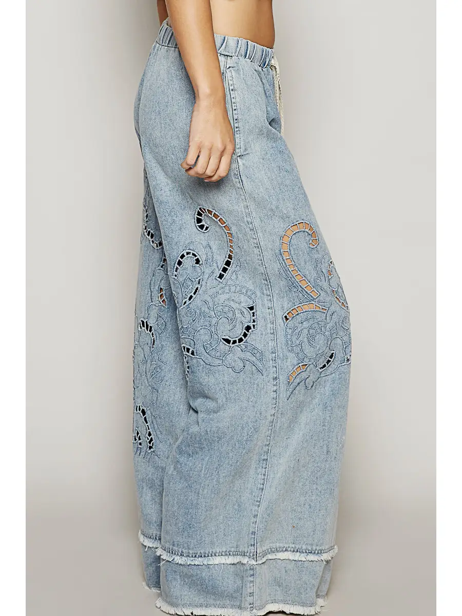Vintage Washing Outseam Woven Twill Wide Pants - Image 2
