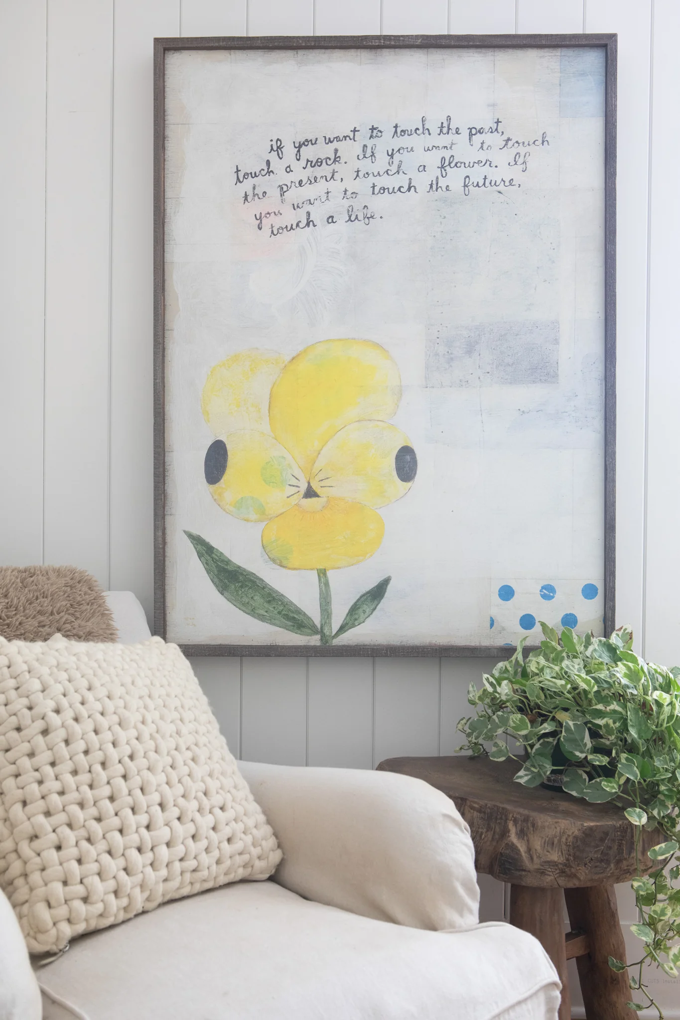 Yellow Pansy Vertical  Art Print - Grey Wood - Image 2